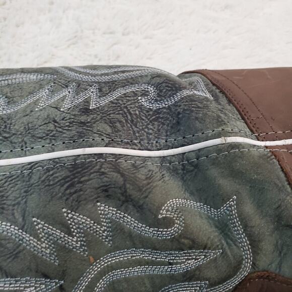 Old West Cowgirl Turquoise Stitched Flame Brown Leather Western Boot Woman 6.5 D - Picture 8 of 13